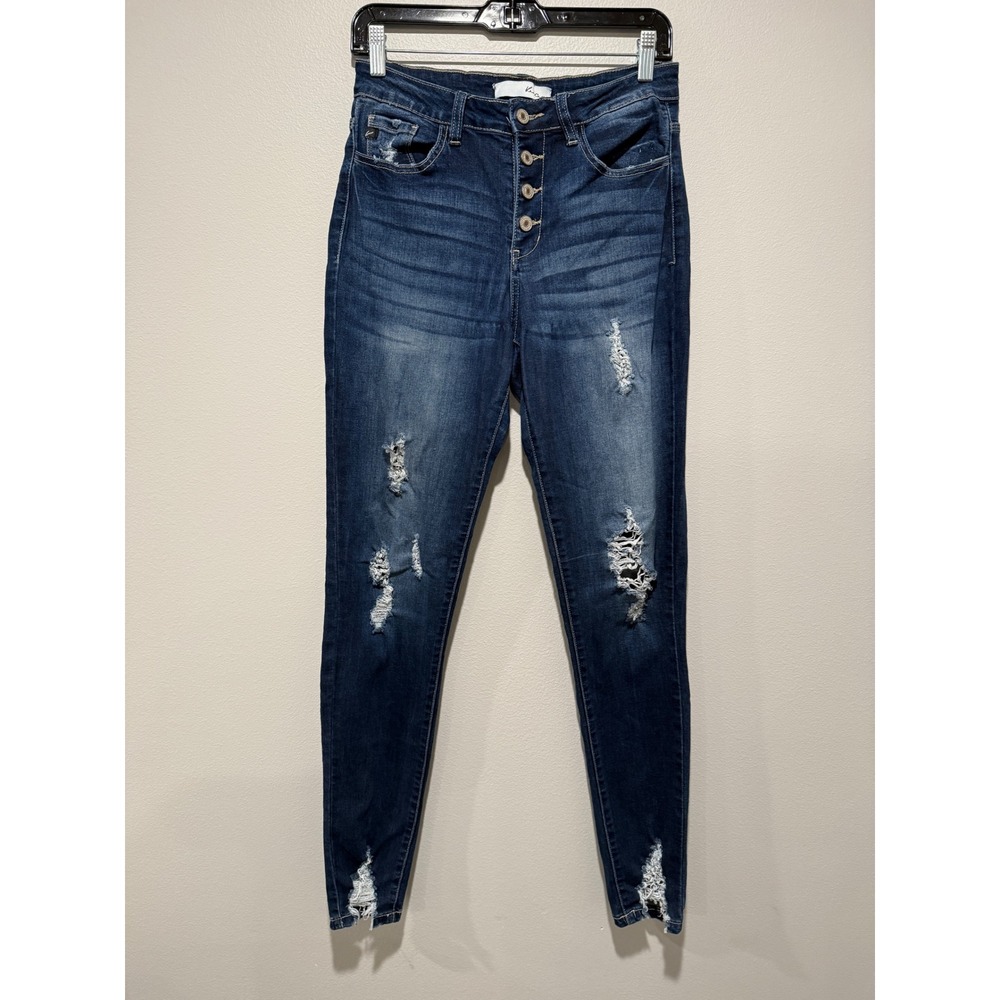 KanCan High Rise‎ Distressed Skinny Jeans Dark Wash Button Fly KC6192D Size 7/27